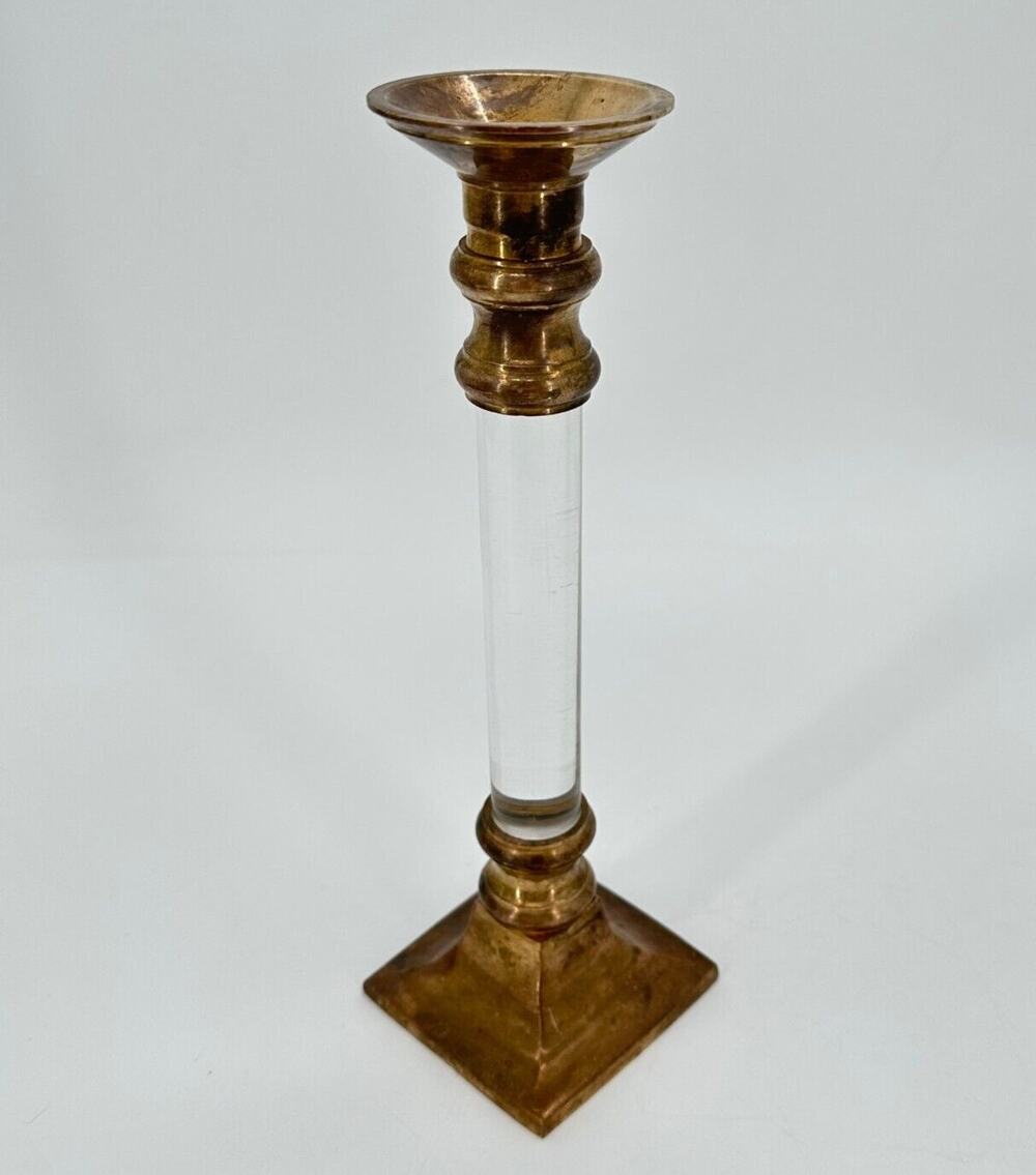 Vintage Brass & Lucite Candlestick Candle Holder 10" Taper Dinner Party Wedding